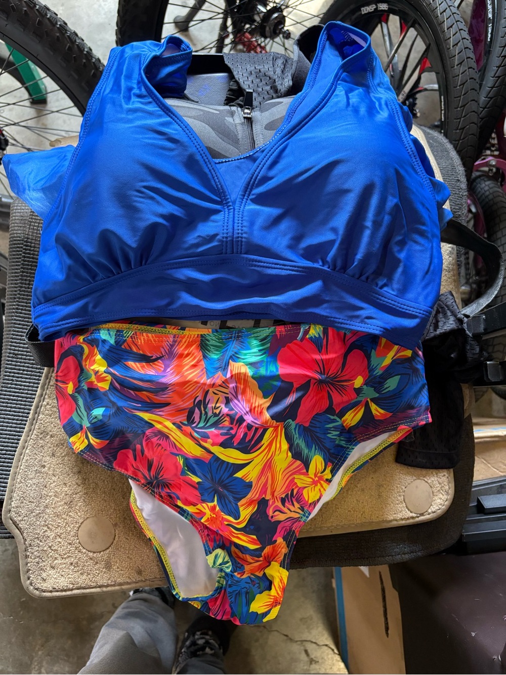 Blue & Tropical Floral One-Piece Swimsuit